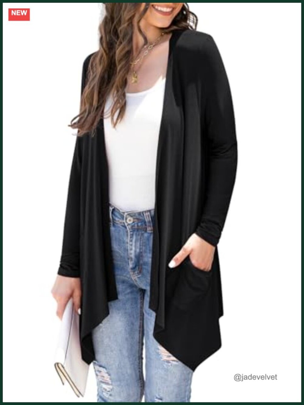 Womens Lightweight Open Front Cardigan Asymmetrical Hem Pockets Travel